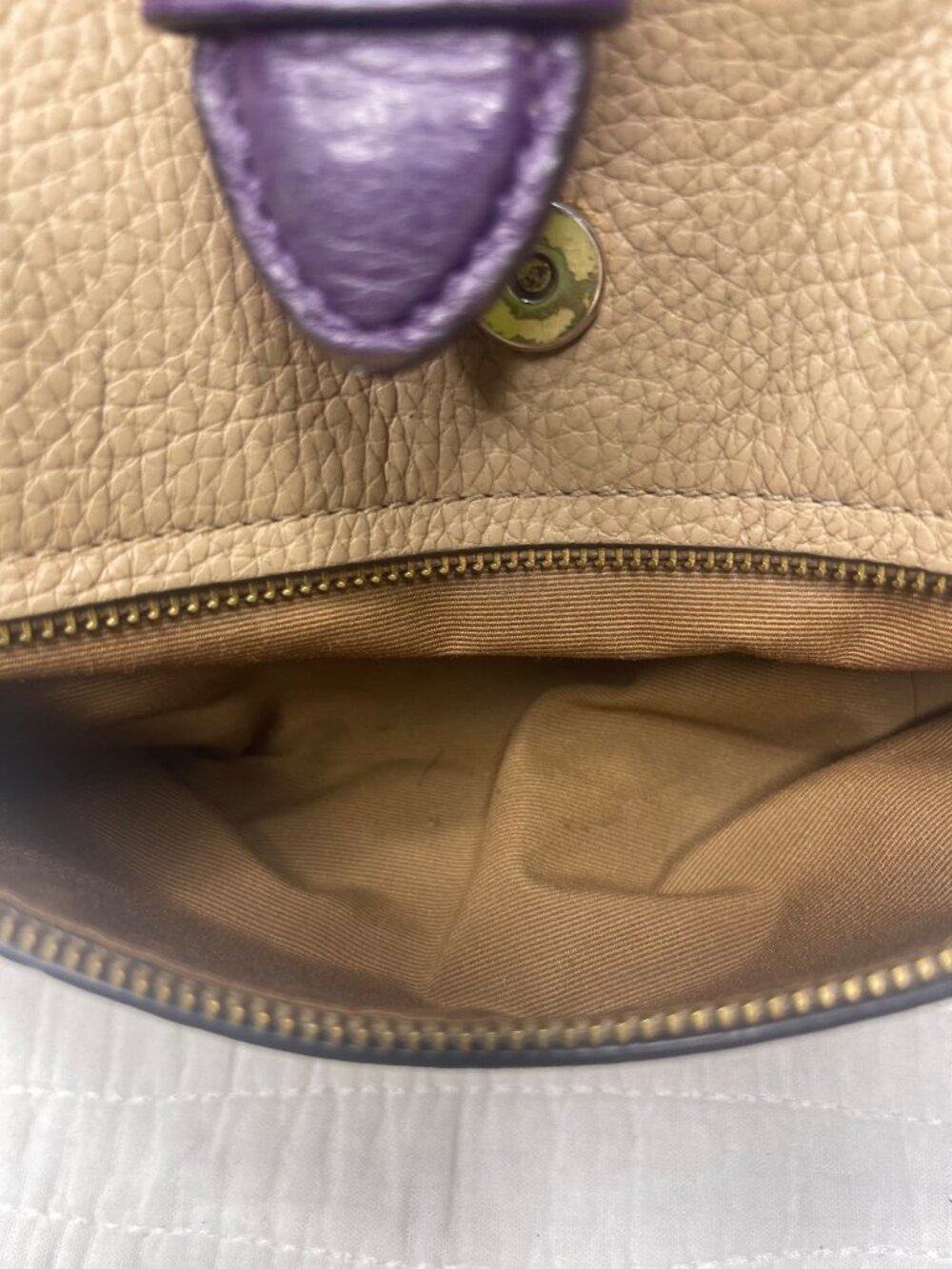 Coach Kleo Pebbled Leather Colorblock Casual Backpack Yellow/Tan/Purple - Picture 8 of 15